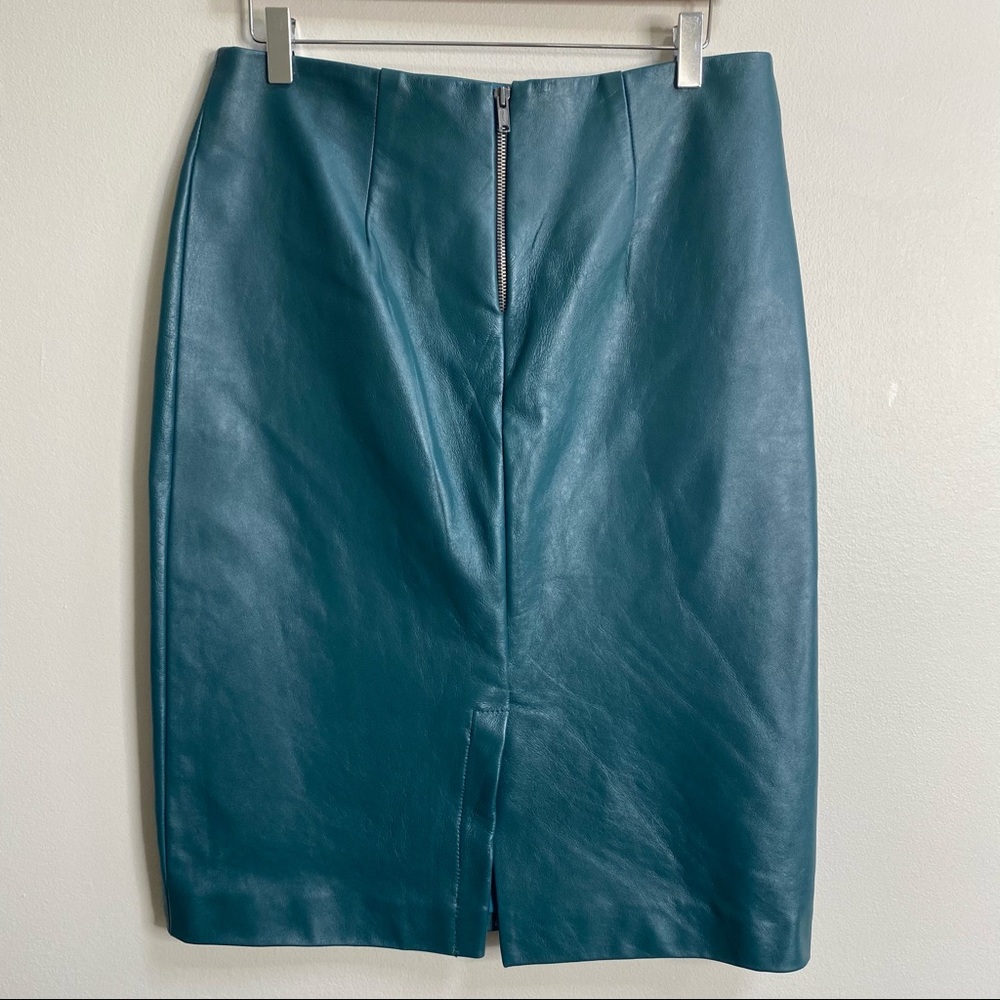 Nicole Miller Artelier Teal Leather Pencil Skirt Size 10 - Picture 6 of 12